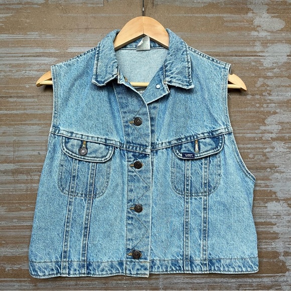 Vintage Lee Denim Vest Light Wash Western Rodeo Classic 100% Cotton Womens L - Picture 1 of 4